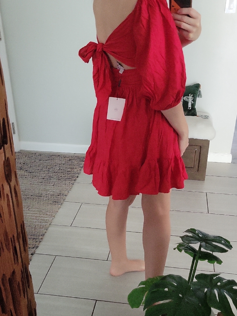 Hello Molly Red Square-Neck Puff-Sleeve Mini Dress - Picture 3 of 7